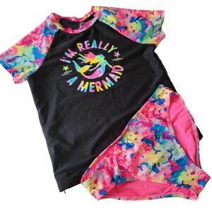 wonder nation Girls Graphic Mermaid Swim Tankini & Bottom Multicolor Large 10-12